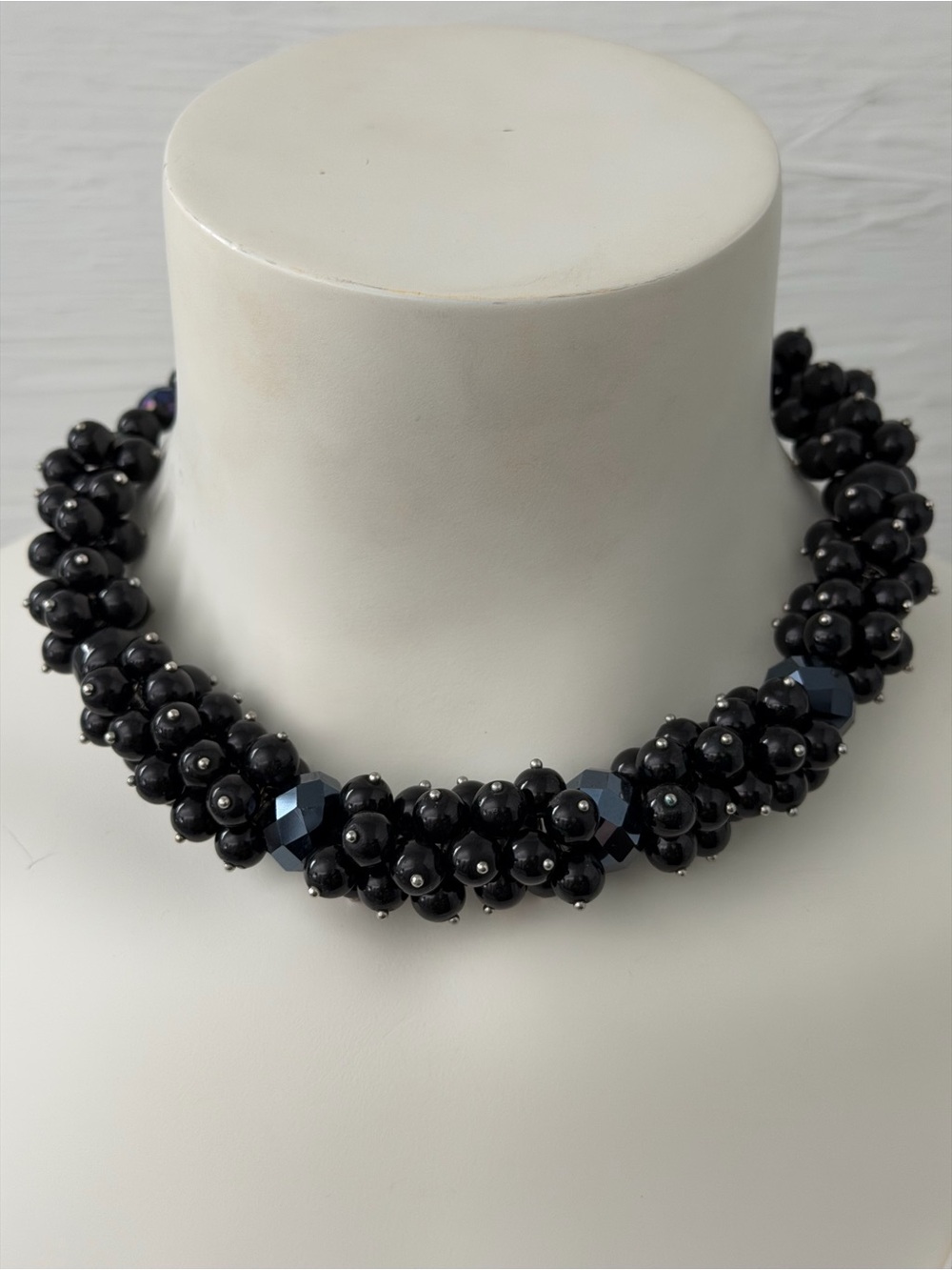 Black Cluster Beaded Choker Necklace
